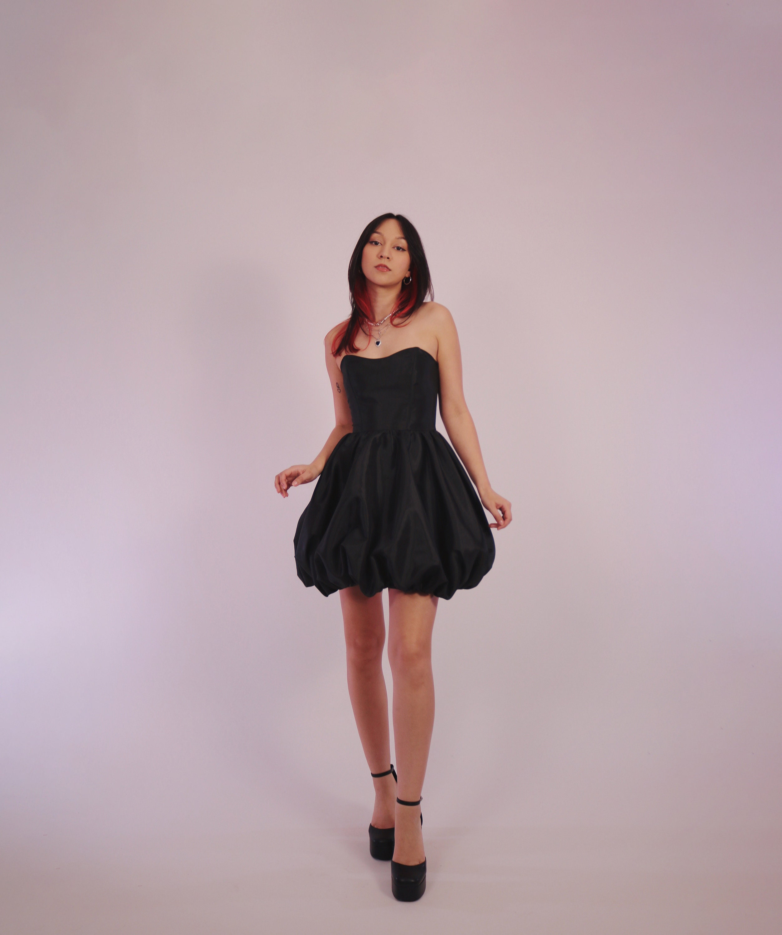 knee length dresses for ladies High-Low A-Line Dress with Satin and Bubble Hem – M.R DESIGN main image 0