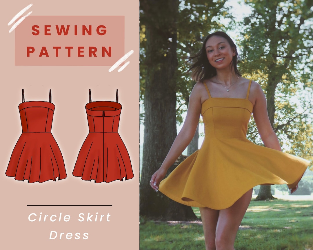Circle Skirt Summer Dress Digital PDF Sewing Pattern // US Size 00-14 //  Instant Download With 4 Printable Sizes 
