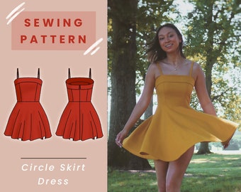 Circle Skirt Summer Dress Digital PDF Sewing Pattern // US Size 00-14 // Instant Download with 4 Printable Sizes