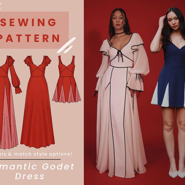 Romantic Godet Dress PDF Sewing Pattern: 16 Mix & Match Styles! (Instant Download)