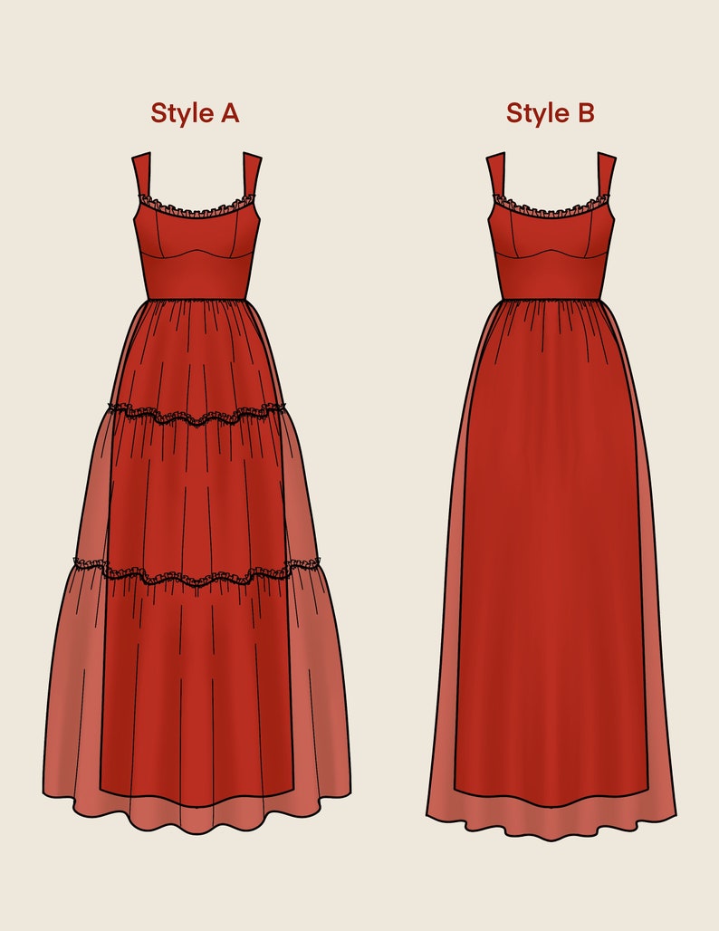Patron de couture PDF numérique robe à volants avec options Mini, Midi et Maxi robe de bal et d'invitée de mariage//taille US 00-14 image 10