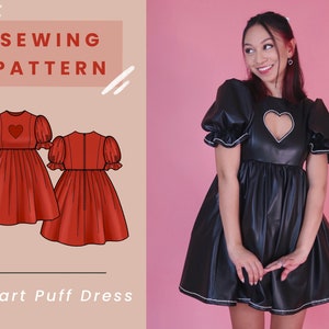 Heart Cutout Puff Dress Digital PDF Sewing Pattern // US Size 00-14 // Instant Download with 4 Printable Sizes image 1