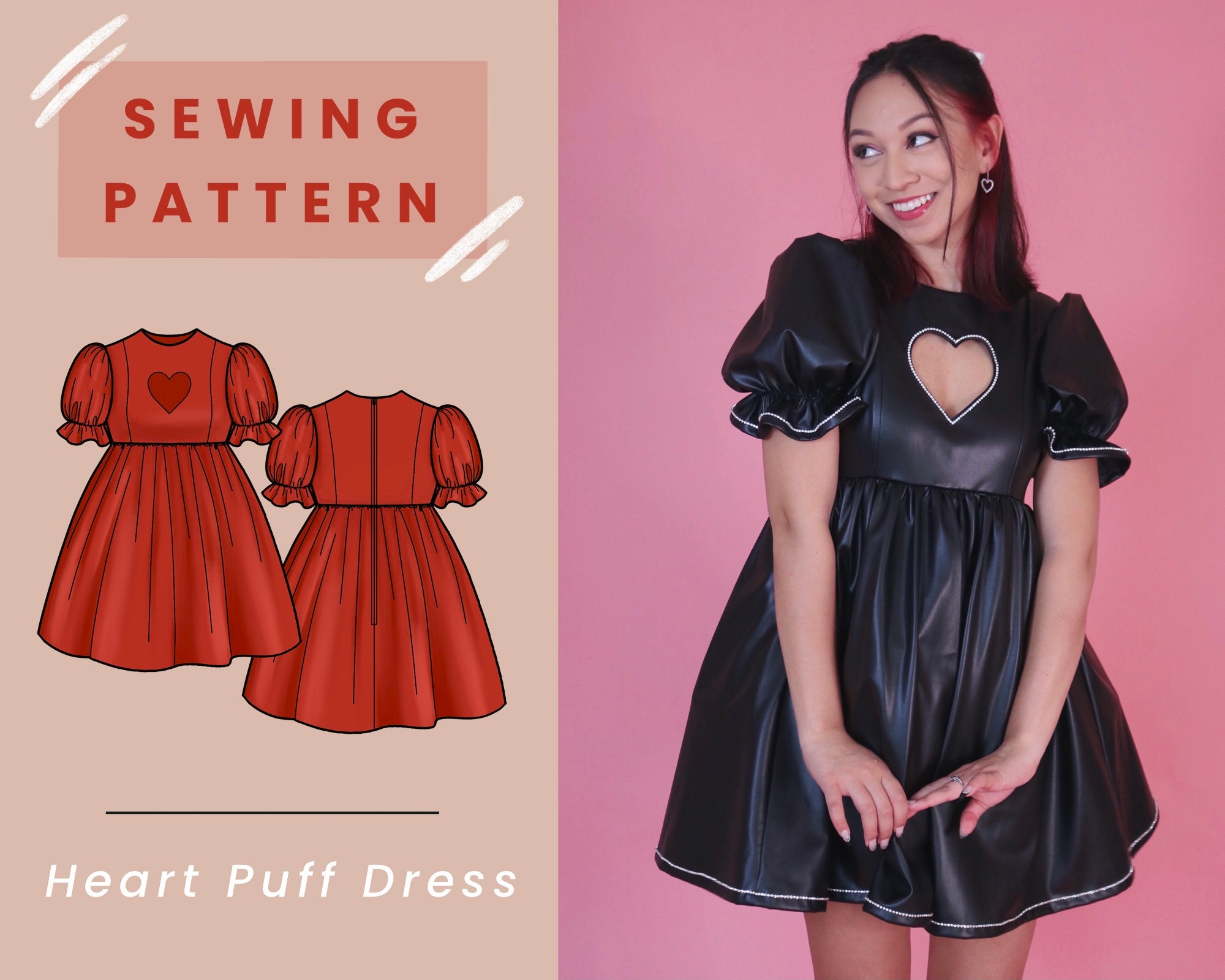 Heart Cutout Puff Dress Digital PDF Sewing Pattern // US Size 00