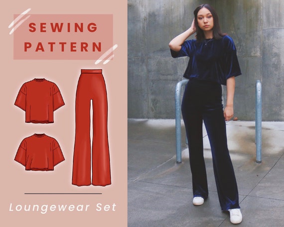 Flare High Waist Pants Easy Sewing Pattern A4 Letter PDF Download Lounge  Wear Sleep Wear Modern Sewing Patterns Schnittmuster -  Canada