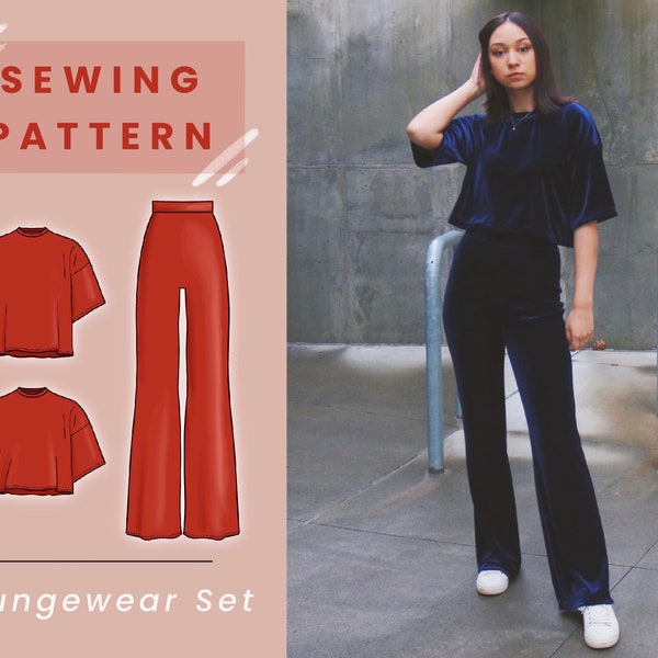 Loungewear Set Digital PDF Sewing Pattern // US Size 00-14 // Instant Download with 4 Printable Sizes // Two Shirt Variations