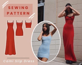 Cami Slip Dress (Mini, Maxi & Cropped Top Length) Digital PDF Sewing Pattern // Size XS-XL // Instant Download with 4 Printable Sizes