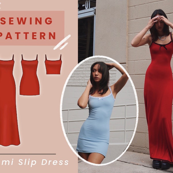 Cami Slip Dress (Mini, Maxi & Cropped Top Length) Digital PDF Sewing Pattern // Size XS-XL // Instant Download with 4 Printable Sizes