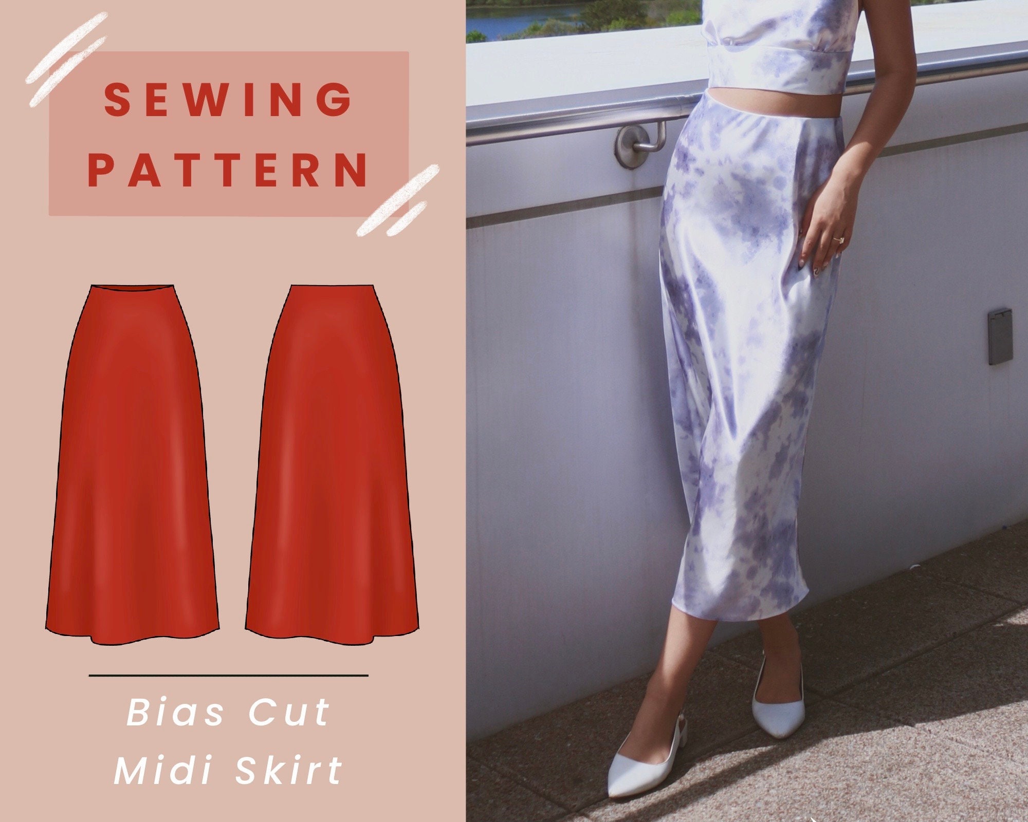 kaustisk Traditionel Mange Bias Cut Midi Skirt Digital PDF Sewing Pattern // US Size - Etsy