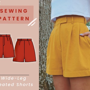 Wide Pleated Shorts (High Waisted) Digital PDF Sewing Pattern // US Size 00-14 // Instant Download with 4 Printable Sizes