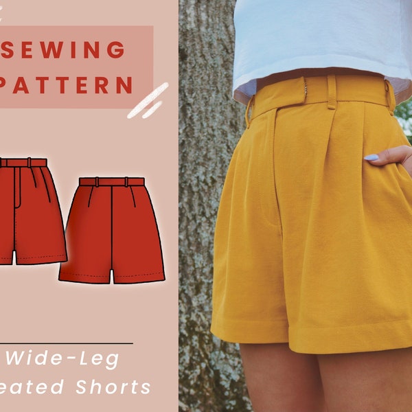 Breite Faltenshorts (High Waisted) Digitales PDF Schnittmuster // US Größe 00-14 // Instant Download mit 4 druckbaren Größen