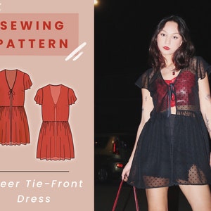 Sheer Tie-Front Dress & Cover Up Digital PDF Sewing Pattern // US Size 00-14 // Instant Download with 4 Printable Sizes