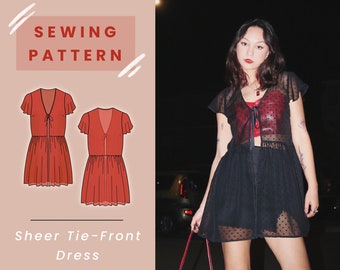 Sheer Tie-Front Dress & Cover Up Digital PDF Sewing Pattern // US Size 00-14 // Instant Download with 4 Printable Sizes