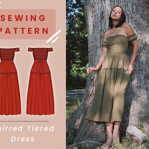 Shirred Midi Cottagecore Dress Digital PDF Sewing Pattern // US Size 00-14 // Instant Download with 4 Printable Sizes