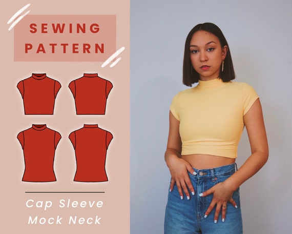 Cap Sleeve Mock Neck Top Digital PDF Sewing Pattern // US Size XS-L //  Instant Download With 4 Printable Sizes -  Canada