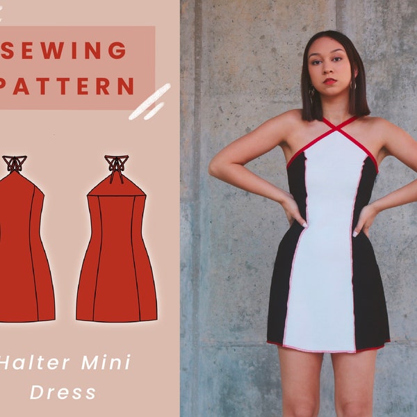 Halter Mini Dress Digital PDF Sewing Pattern // US Size 00-14 // Instant Download with 4 Printable Sizes