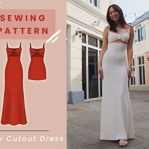 Bow Cutout Dress (Mini & Maxi Length) Digital PDF Sewing Pattern // Size XS-XL // Instant Download with 4 Printable Sizes