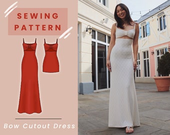 Bow Cutout Dress (Mini & Maxi Length) Digital PDF Sewing Pattern // Size XS-XL // Instant Download with 4 Printable Sizes