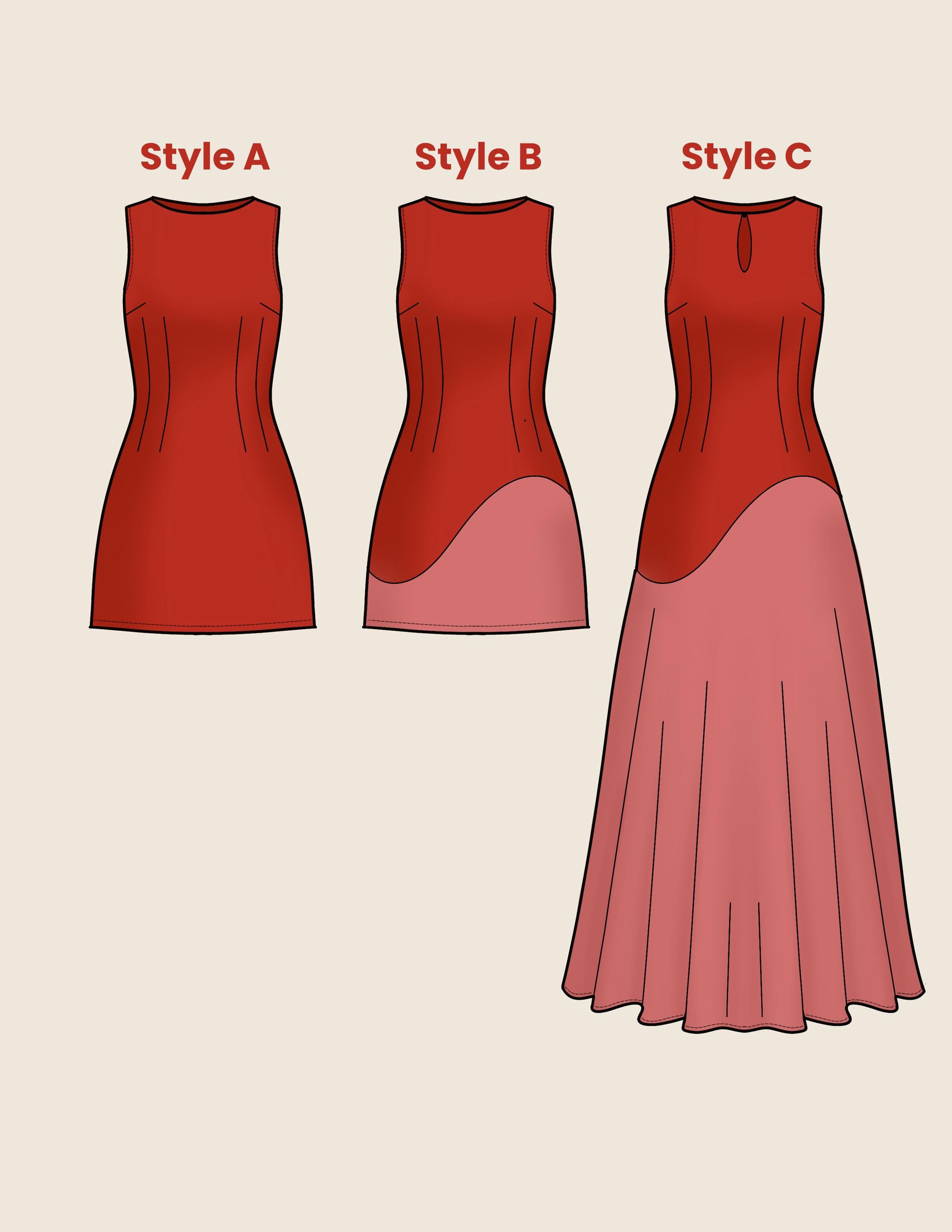 Boatneck Mod Dress PDF Sewing Pattern With 3 Variations // US Size