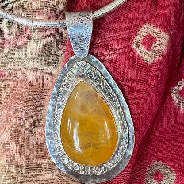 Citrine Pendant set in Textured Sterling Silver