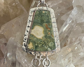 Rainforest or Rhyolite Jasper set in Textured Sterling Silver