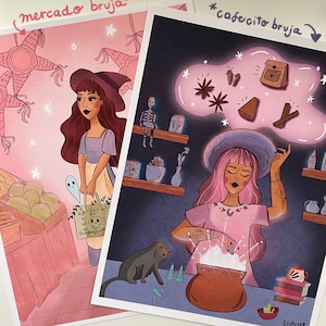 Bruja Witch Latinx Art Print Mercado Cafe de Olla Chicana Illustration
