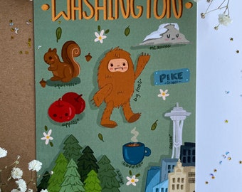 Washington PNW Seattle Art Print Seattle Tacoma Pike Place