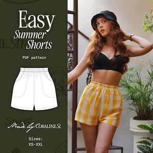 Patrón PDF de pantalones cortos de cintura alta: costura fácil para principiantes (XS-XXL)