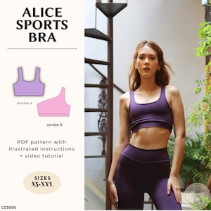 Assymetrical Workout Top One Shoulder Sports Bra Two Versions Digital PDF Sewing Pattern Easy Beginner Friendly | XS-XXL | Alice Sports Bra