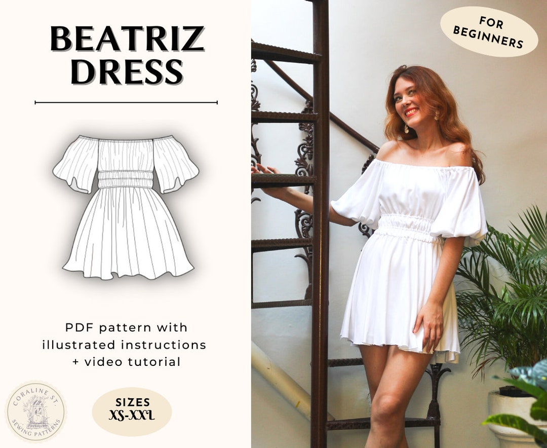 Puff Sleeves off the Shoulders Dress Cottage Core Digital PDF Sewing ...