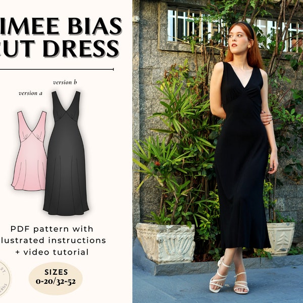 Bias Cut Dress V-neck Gathered Bust Dress Digital PDF Sewing Pattern Easy Beginner Friendly | US Size 00-20 | Aimee Dress