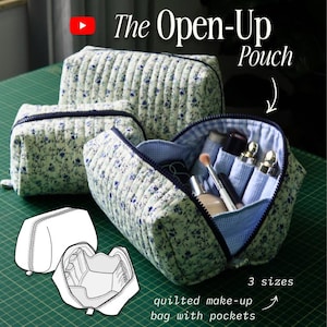 Open-Up Pouch PDF Sewing Pattern | Quilted Makeup Bag, Toiletry Travel Organizer (3 Sizes)