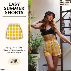 Easy Shorts PDF Pattern High Waisted Shorts With Pockets For Beginners Sewing Tutorial | XS-XXL | Easy Summer Shorts