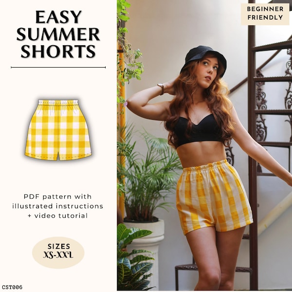 Easy Shorts PDF Pattern High Waisted Shorts With Pockets For Beginners Sewing Tutorial | XS-XXL | Easy Summer Shorts