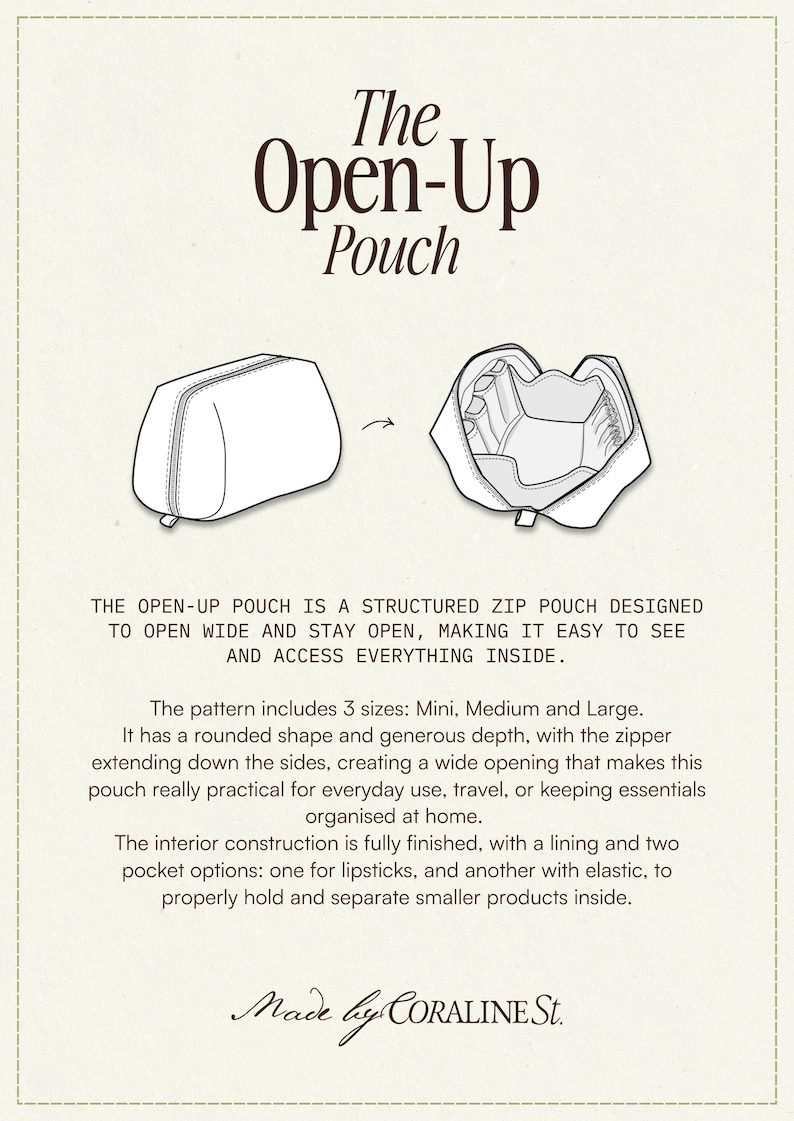 Open-Up Pouch PDF Sewing Pattern | Quilted Makeup Bag, Toiletry Travel Organizer (3 Sizes) image 5