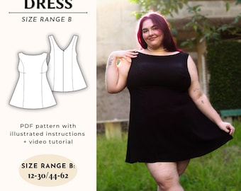 Mylena Dress Sewing Pattern: A-Line Mini Skirt, Plus Size 12-30 (PDF Pattern)