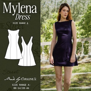 Patrón de costura para minivestido corte A: corte princesa, escote barco (patrón PDF)