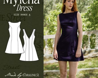 A-Line Mini Dress Sewing Pattern: Princess Seams, Boat Neck (PDF Pattern)