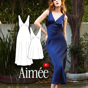 バイアスカットVネックドレス型紙：エイミーデザイン（USサイズ0～20）（PDF型紙）