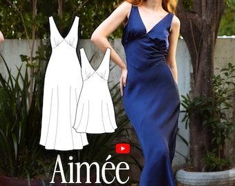 Bias Cut V-Neck Dress Sewing Pattern: Aimee Design (US 0-20) (PDF Pattern)