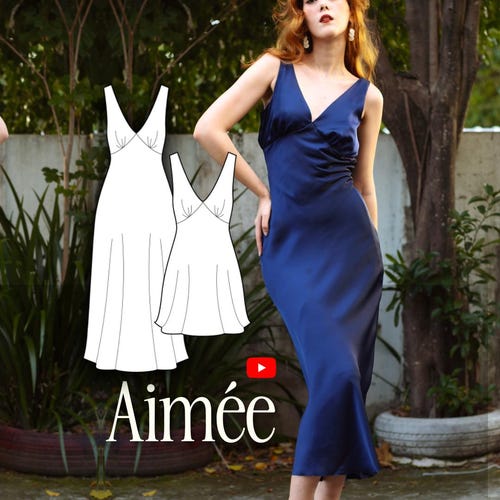 Bias Cut V-neck Dress Sewing Pattern: Aimee Design (US 0-20) (PDF Pattern)  - Etsy