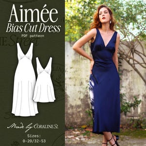 Mönster för snedskuren klänning med v-ringning: Aimee Design (US 0-20) (PDF-mönster)
