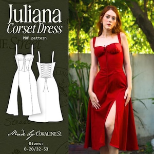 Juliana Korsettklänning Mönster: Bustier Bodice, Midikjol (PDF Mönster US 00-20)
