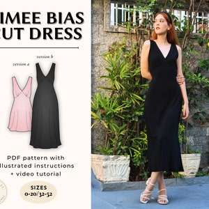 Bias Cut Dress V-neck Gathered Bust Dress Digital PDF Sewing Pattern Easy Beginner Friendly | US Size 00-20 | Aimee Dress