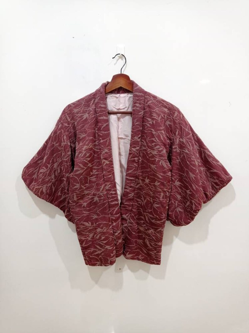 Vintage kimono noragi haori Hanten Jinbei Japanese traditional cardigan jacket size S M *two pinholes at right sleeve