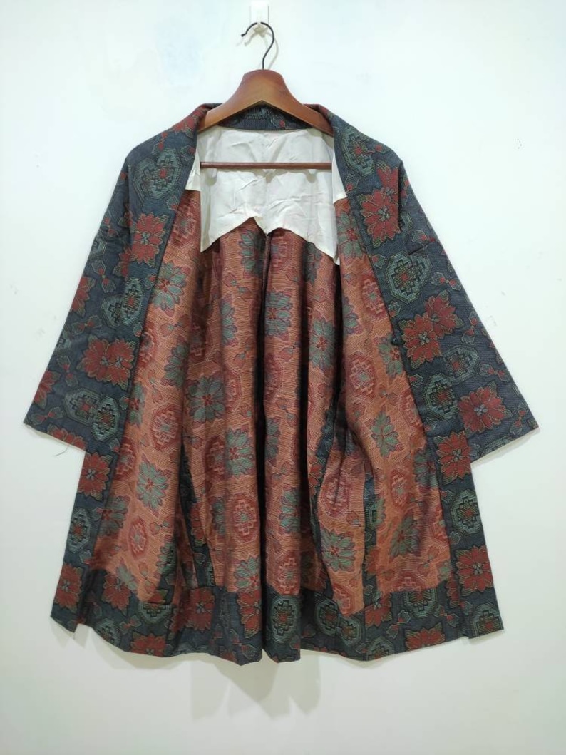 Vintage kimono haori Hanten Jinbei Japanese traditional cardigan jacket shibori natural dye size M L
