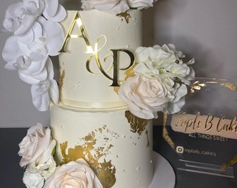 Adorno para tarta de boda, dije para tarta de boda con doble inicial, adorno personalizado de acrílico para tarta, adorno dorado para tarta de boda