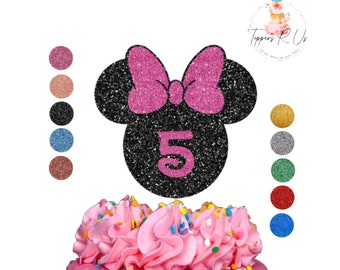 Personalized Minnie Mouse Glitter Cake Topper with Age