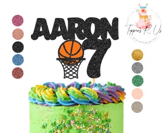 Basketball Cake Topper, Personalised Basketball Sports Cake Topper - Basketball Party - Custom Glitter Cake Topper