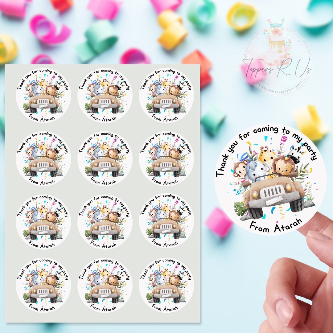 Personalised Jungle Animals Kids Party Stickers, Custom Childrens ...