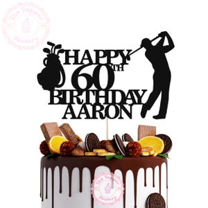 7&quot; Personalised Golf Cake Topper with any Name and Age Glitter or Mirror Card.